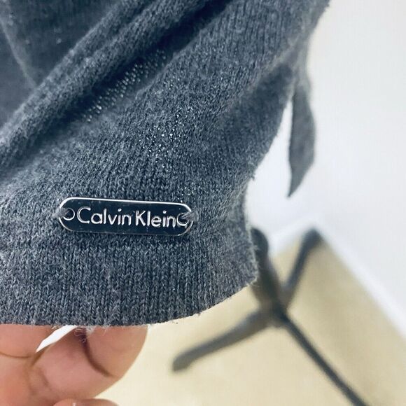 Calvin Klein Gray Foldover Off Shoulder Long Sleeve Knit Sweater Women's Medium - Picture 3 of 14